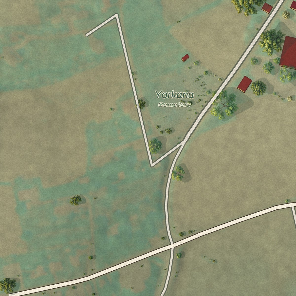 Second close-up of the map of Yorkana, Pennsylvania print showing more streets and buildings