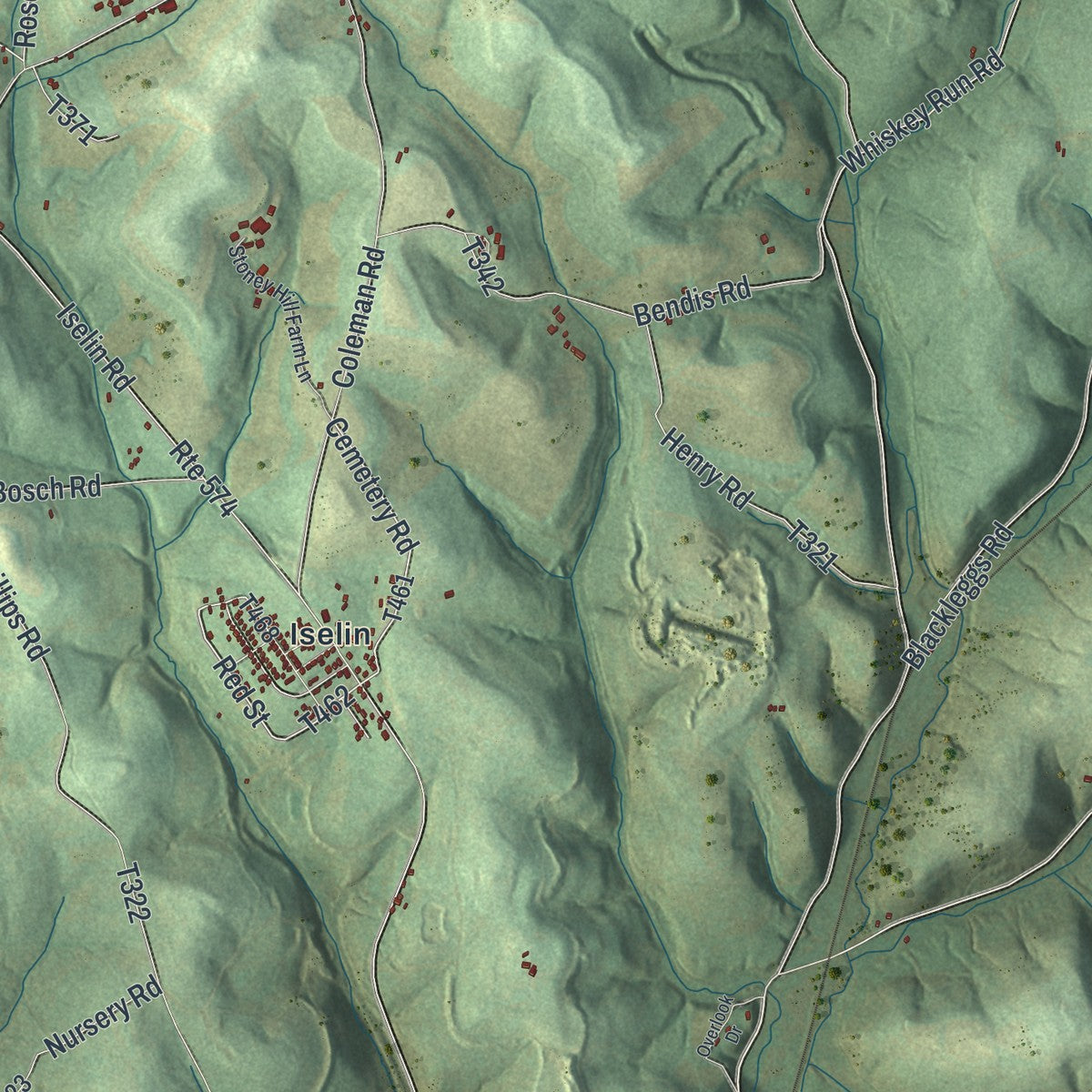 Second close-up of the map of Young, Indiana County, Pennsylvania print showing more streets and buildings