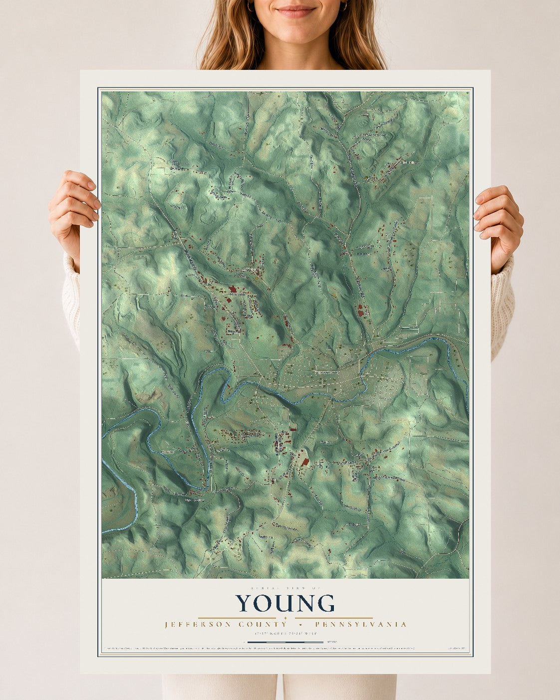 Map of Young, Jefferson County, Pennsylvania, 24 x 36 inch unframed archival matte print