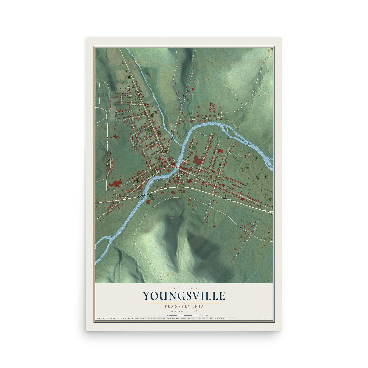 Map of Youngsville, Pennsylvania, 12 x 18 inch unframed archival matte print