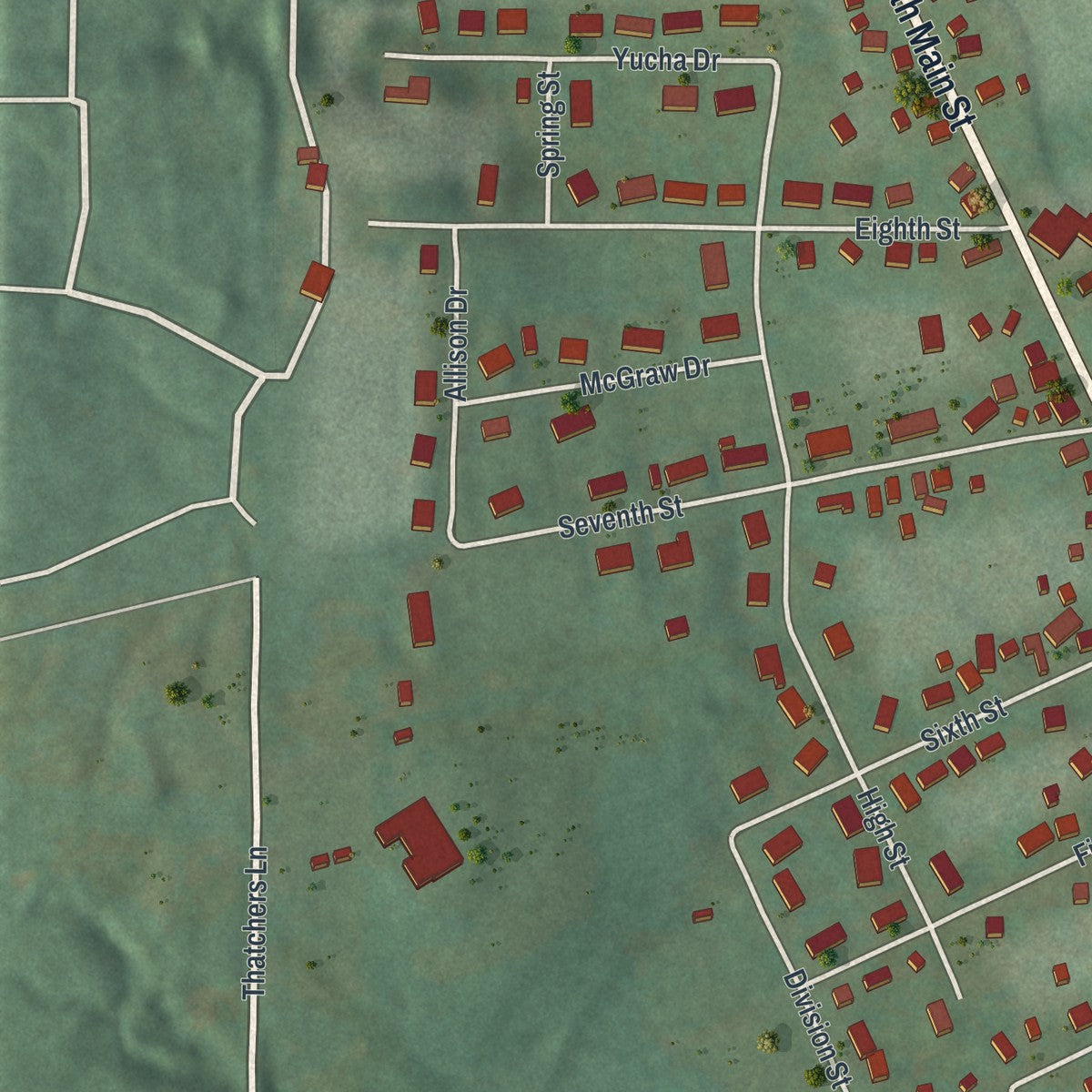 Second close-up of the map of Youngsville, Pennsylvania print showing more streets and buildings