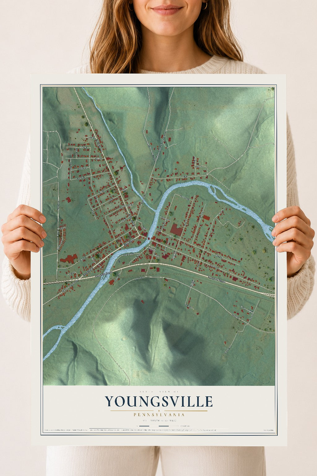 Map of Youngsville, Pennsylvania, 18 x 24 inch unframed archival matte print