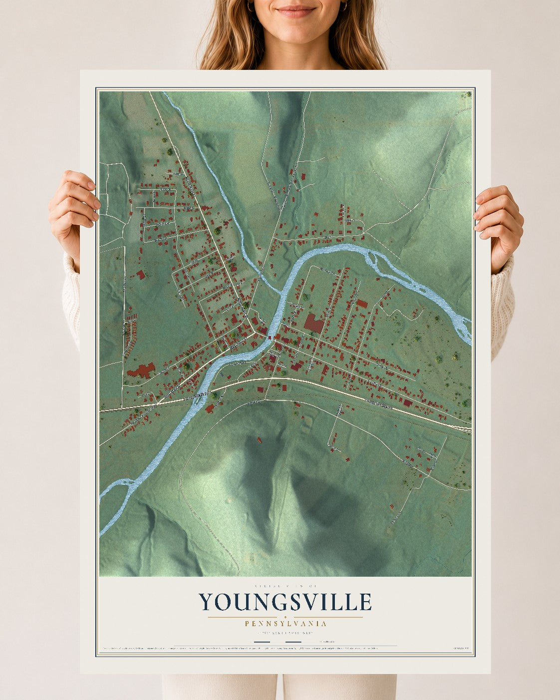 Map of Youngsville, Pennsylvania, 24 x 36 inch unframed archival matte print