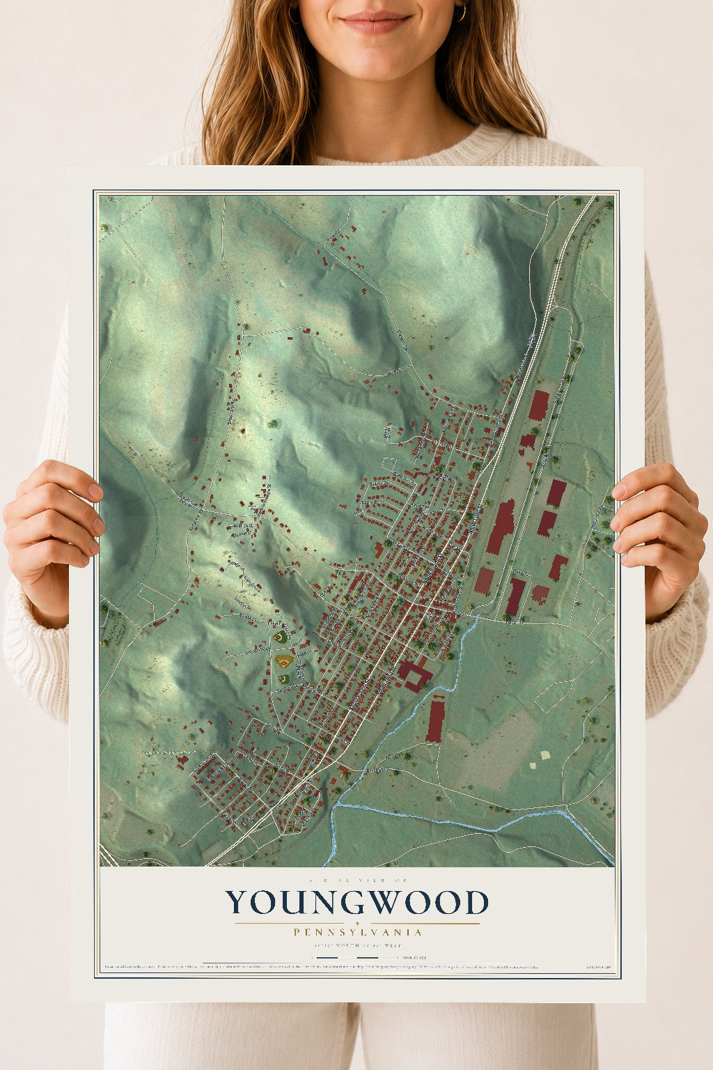 Map of Youngwood, Pennsylvania, 18 x 24 inch unframed archival matte print
