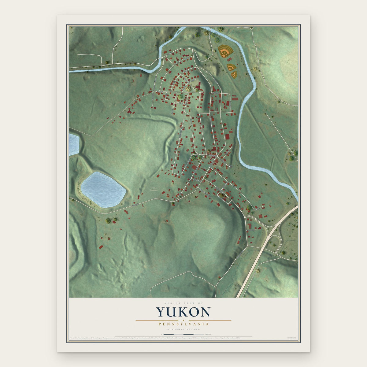 Yukon, Pennsylvania map print, the full design