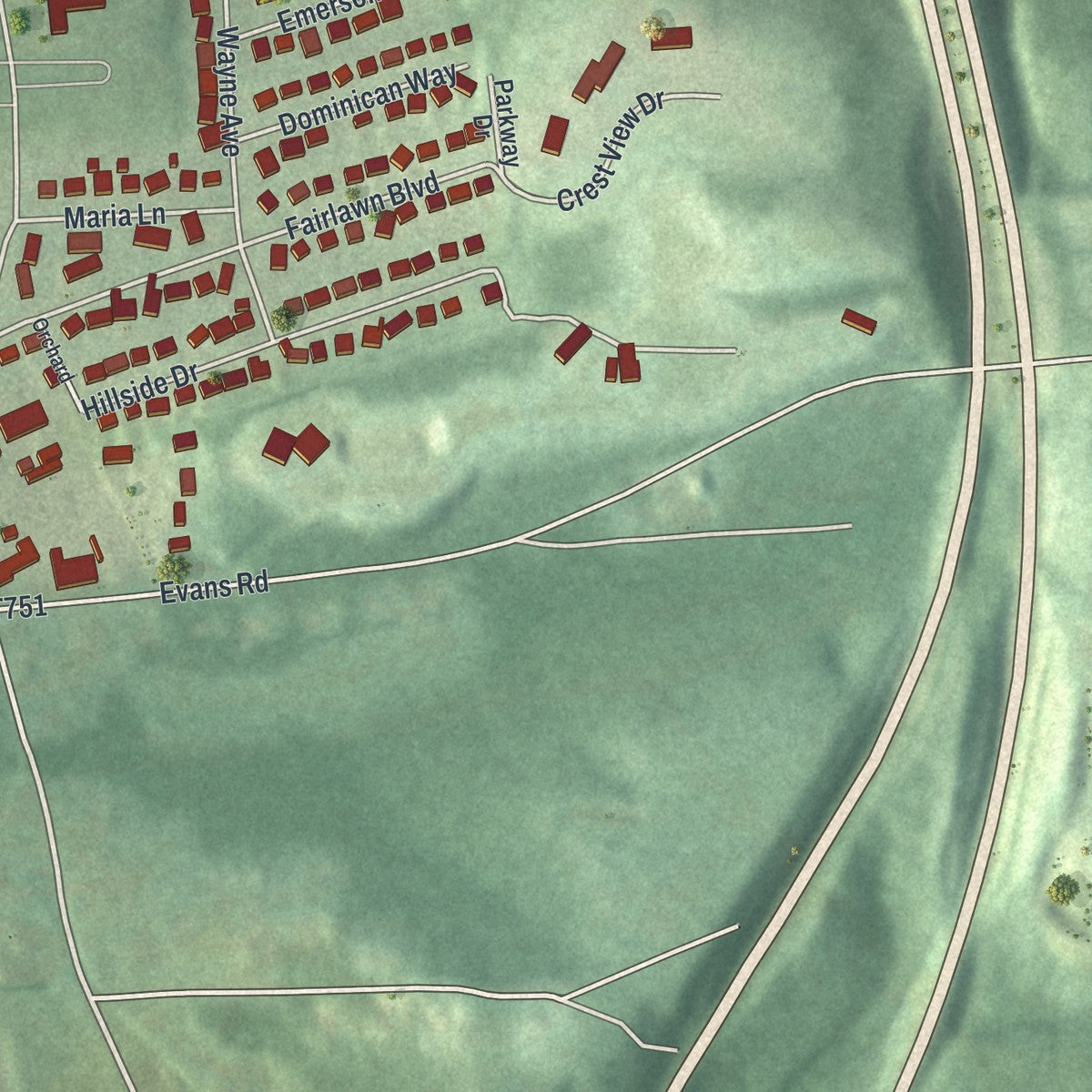 Second close-up of the map of Zelienople, Pennsylvania print showing more streets and buildings
