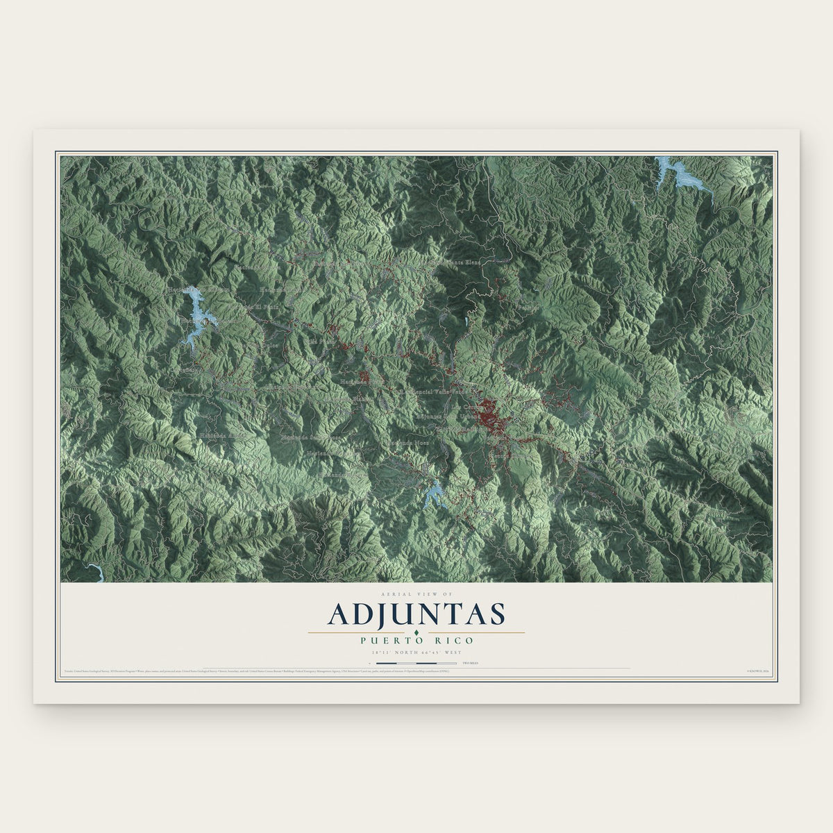 Adjuntas, Puerto Rico map print, the full design