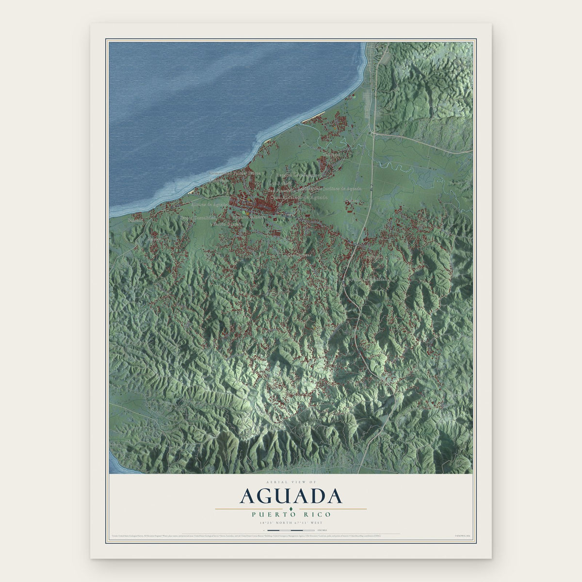 Aguada, Puerto Rico map print, the full design
