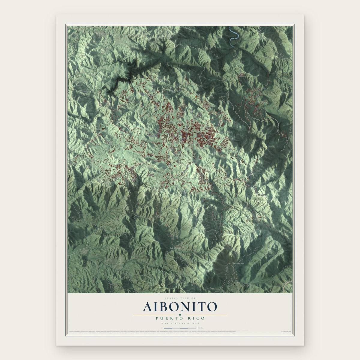 Aibonito, Puerto Rico map print, the full design