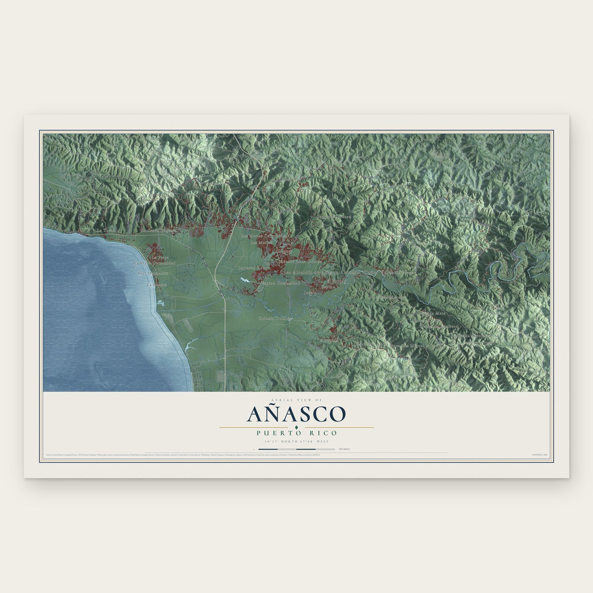 Añasco, Puerto Rico map print, the full design