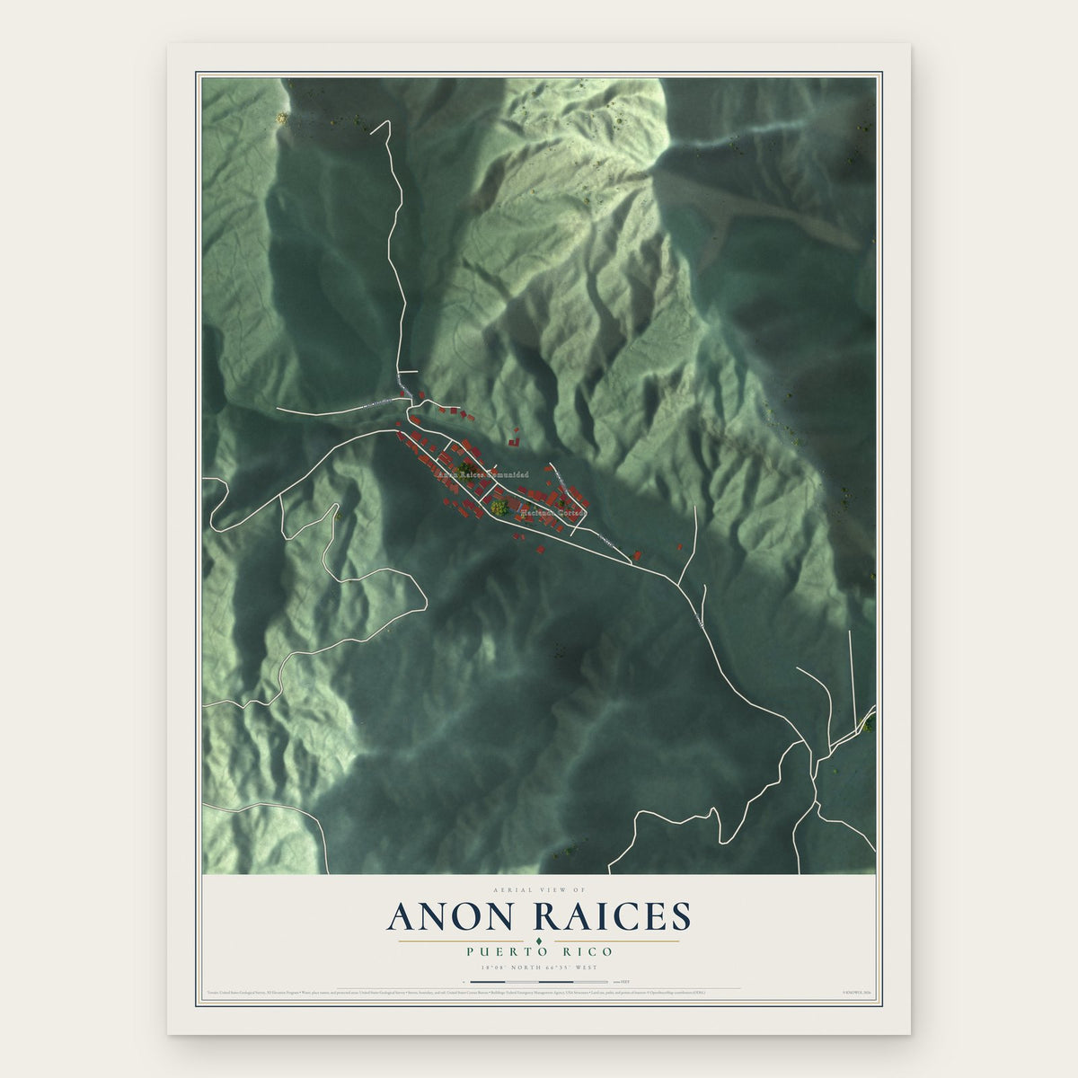 Anon Raices, Puerto Rico map print, the full design
