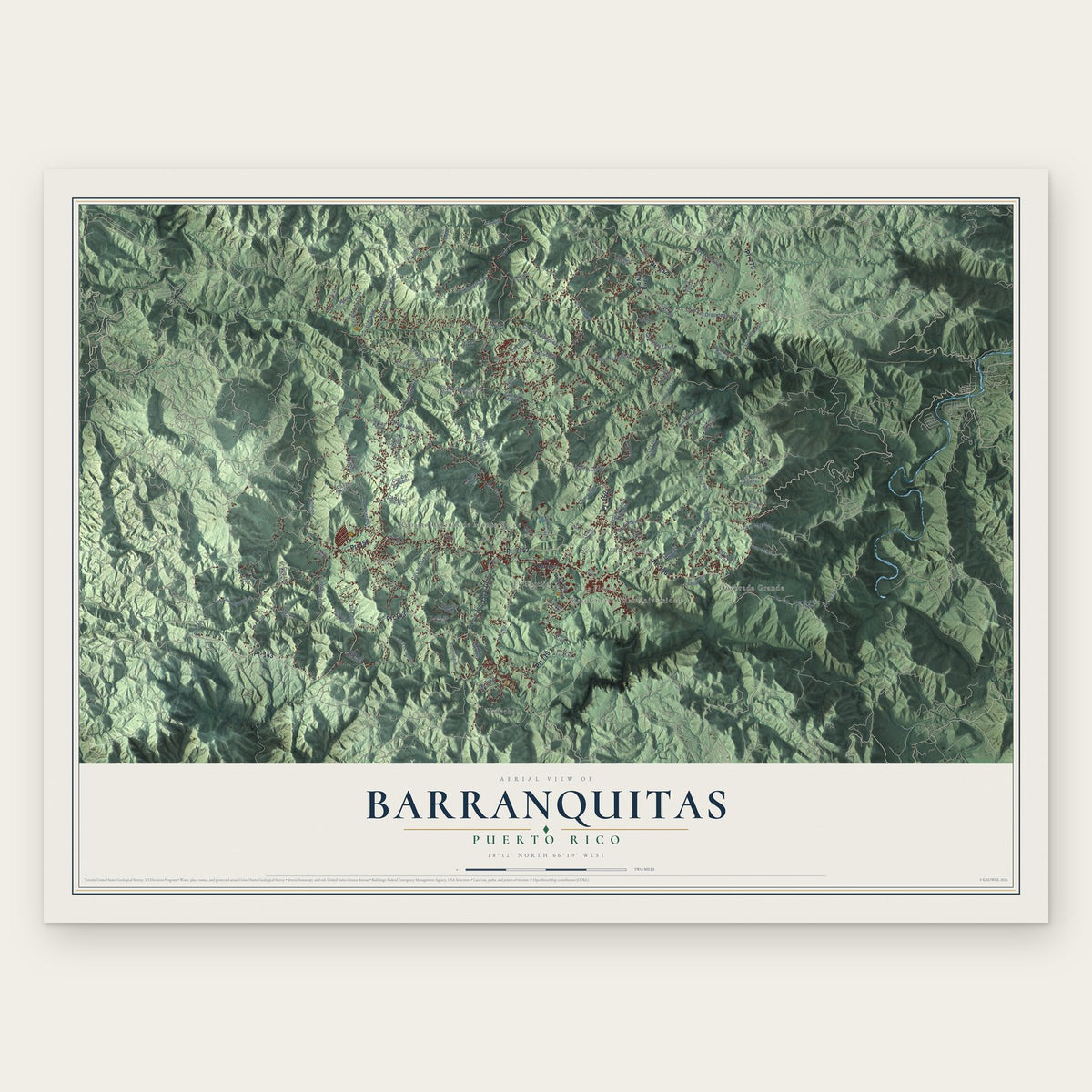 Barranquitas, Puerto Rico map print, the full design