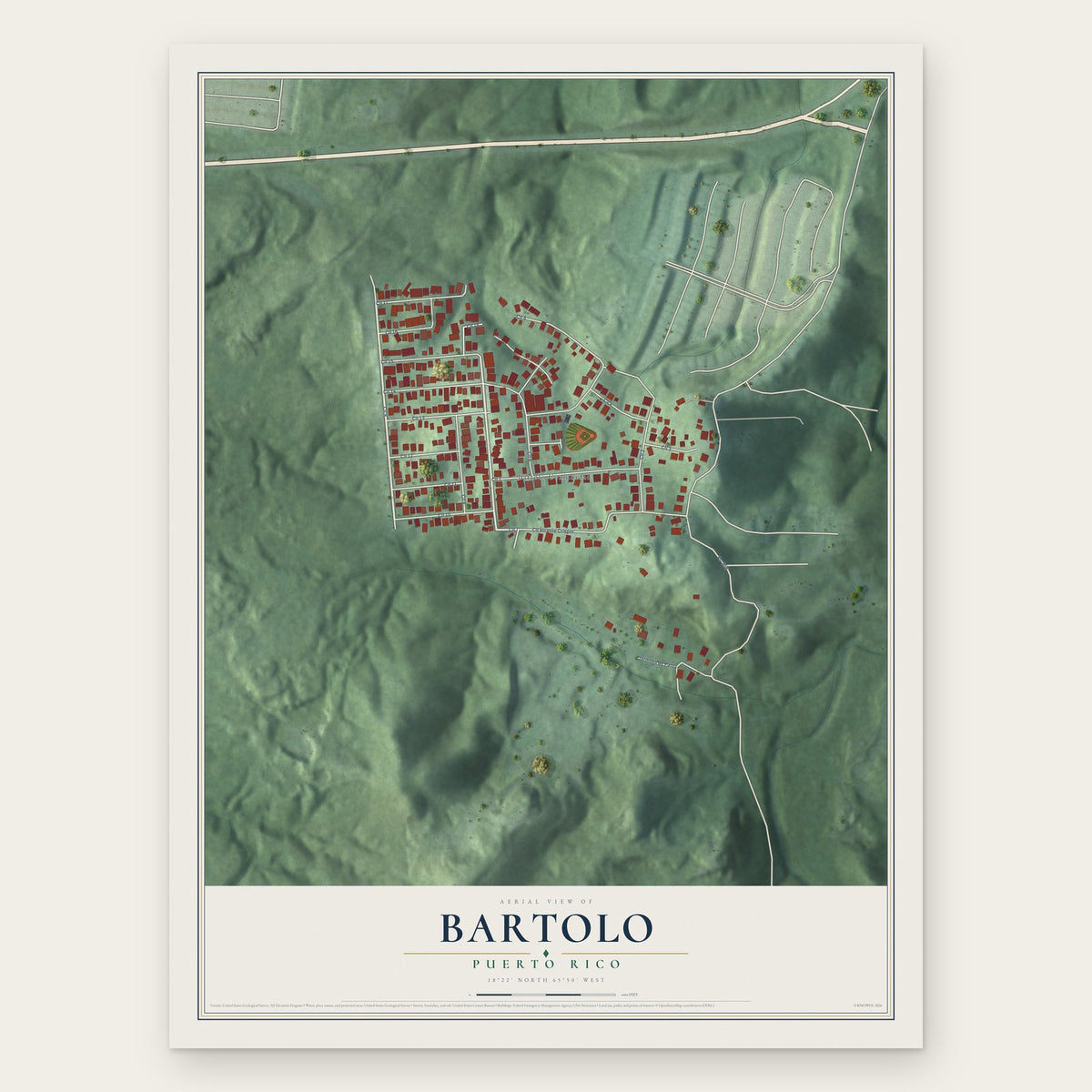 Bartolo, Puerto Rico map print, the full design