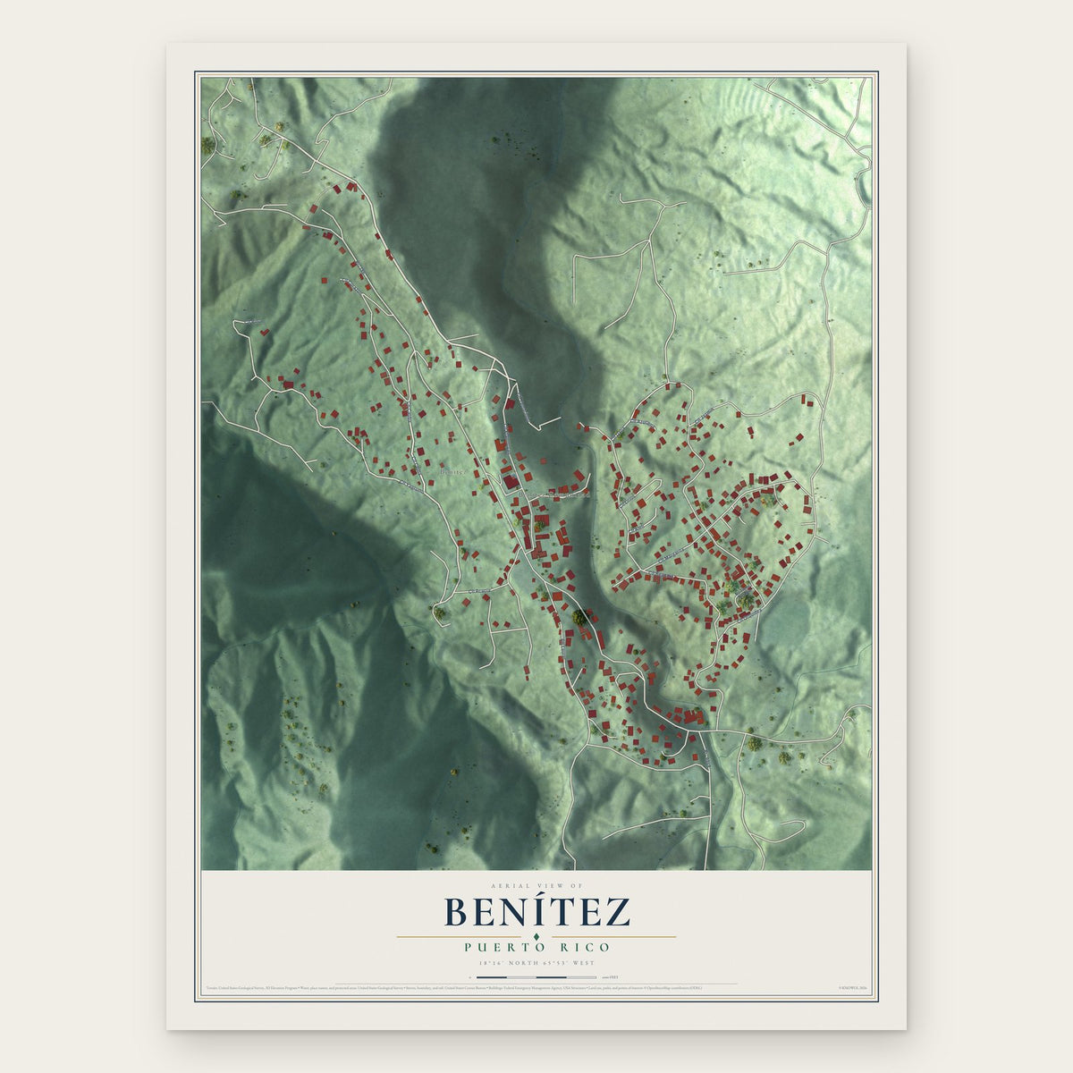 Benítez, Puerto Rico map print, the full design