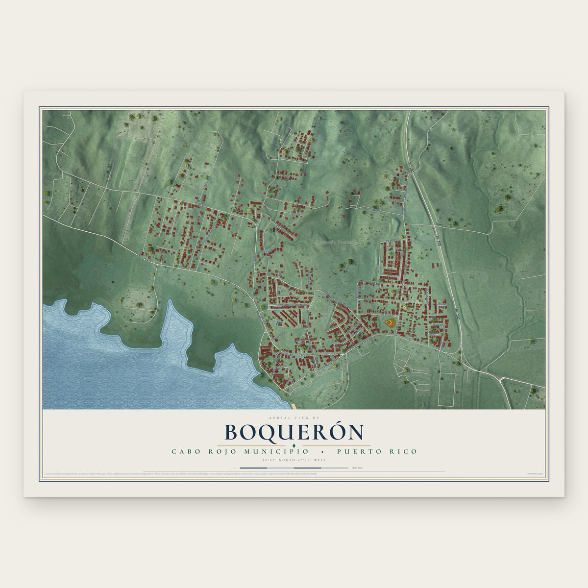 Boquerón, Cabo Rojo Municipio, Puerto Rico map print, the full design