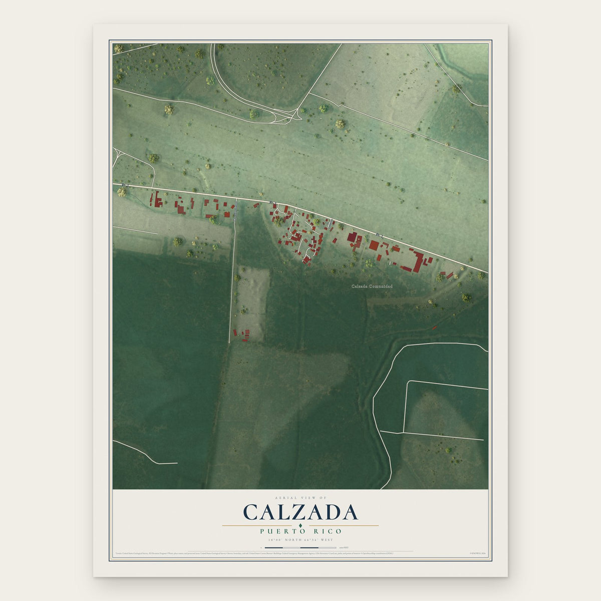 Calzada, Puerto Rico map print, the full design