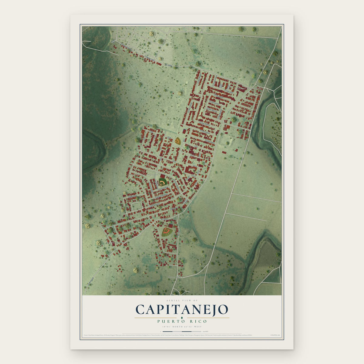 Capitanejo, Puerto Rico map print, the full design