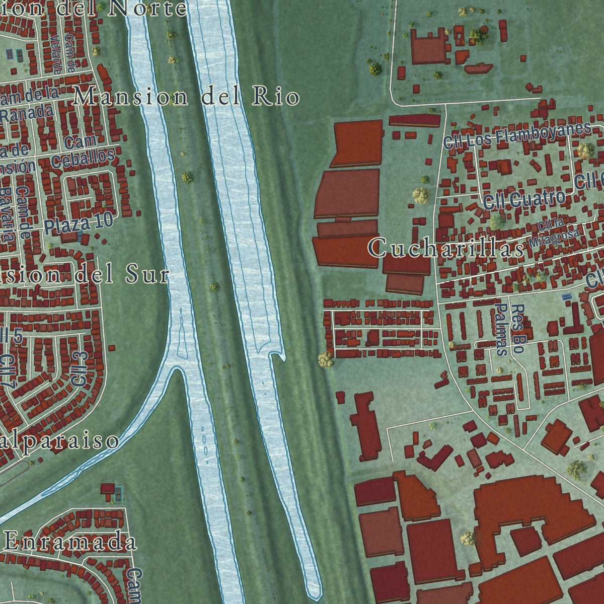 Close-up of the map of Cataño, Puerto Rico print showing street and building detail