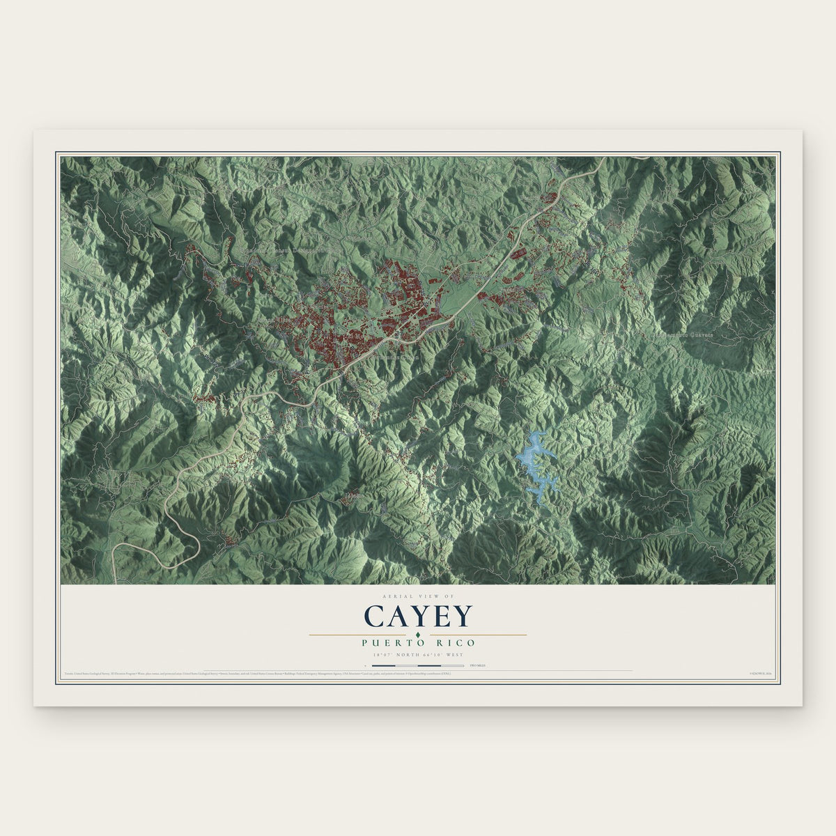 Cayey, Puerto Rico map print, the full design