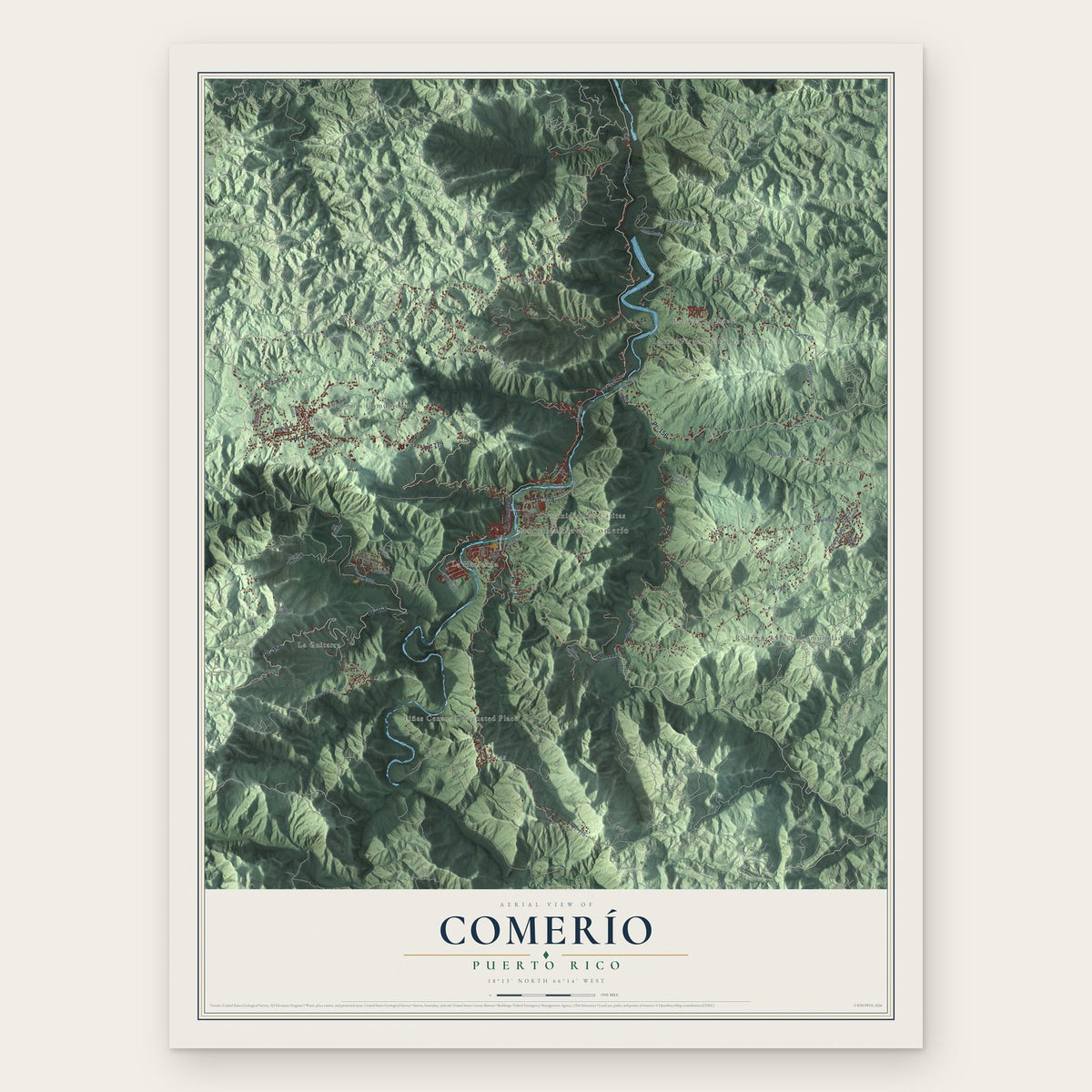 Comerío, Puerto Rico map print, the full design