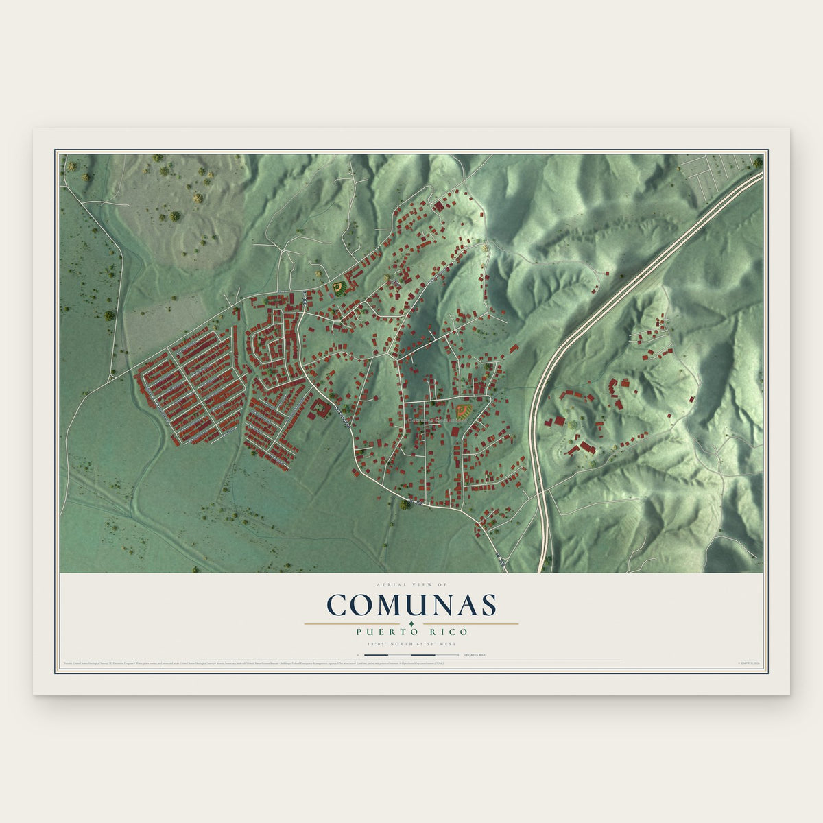 Comunas, Puerto Rico map print, the full design