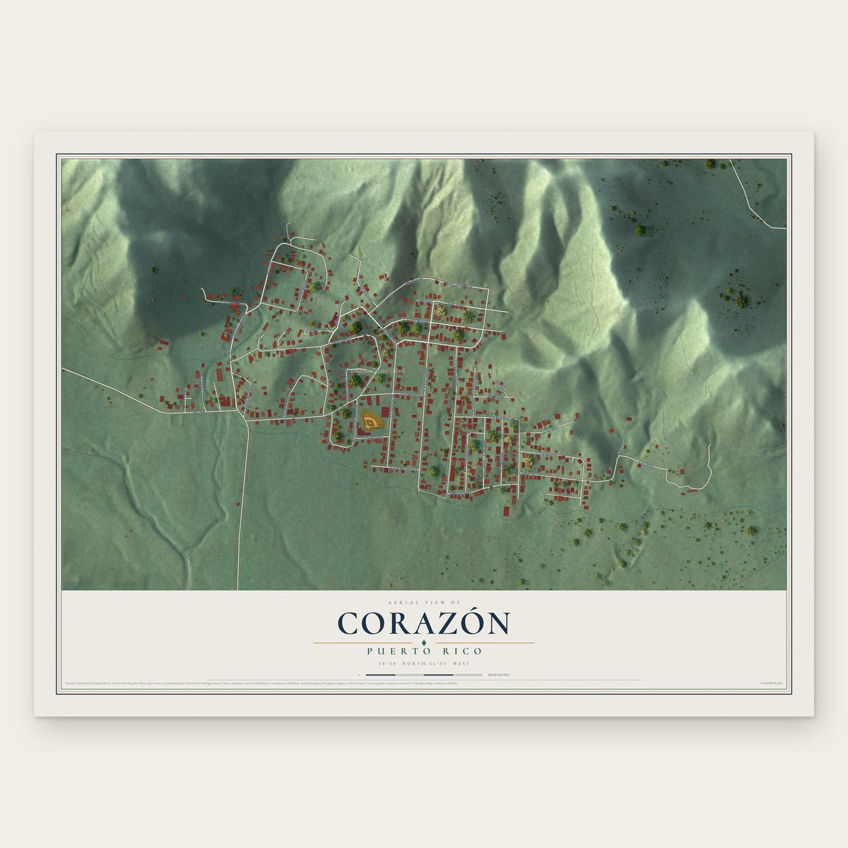 Corazón, Puerto Rico map print, the full design