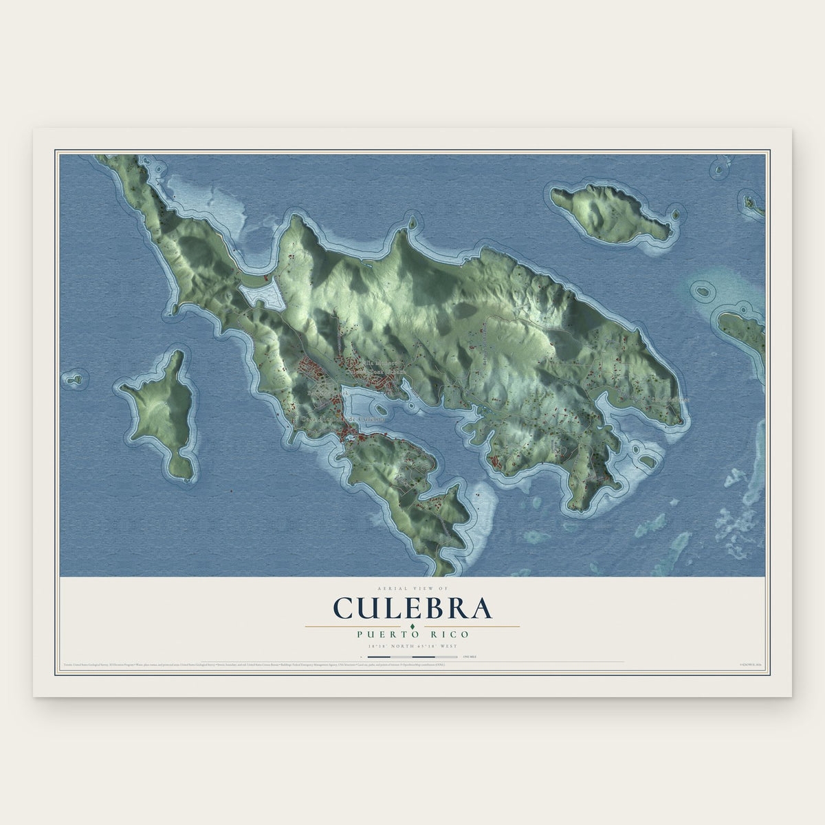 Culebra, Puerto Rico map print, the full design