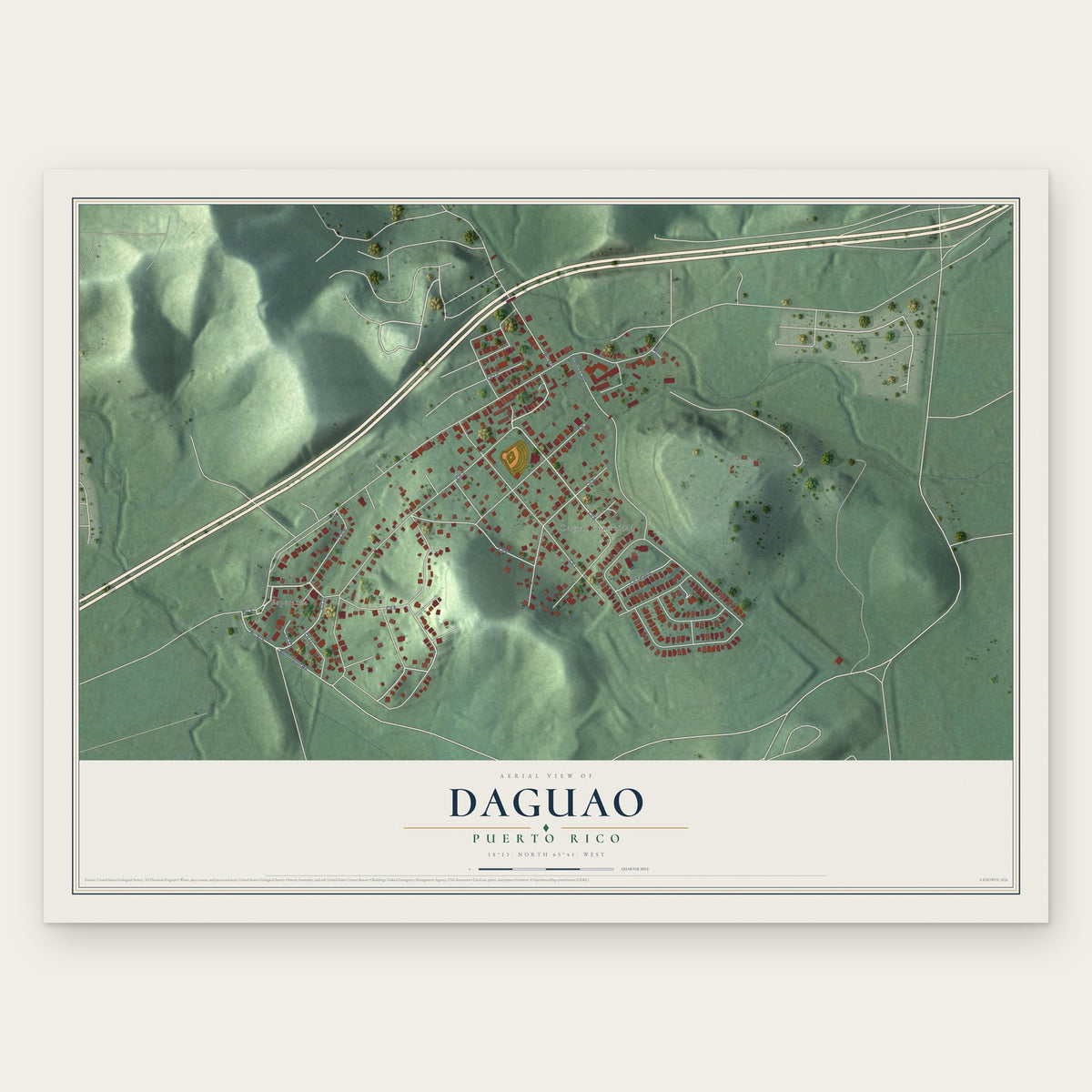 Daguao, Puerto Rico map print, the full design