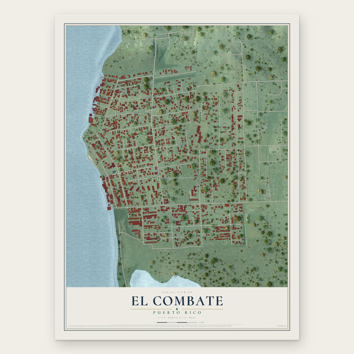 El Combate, Puerto Rico map print, the full design