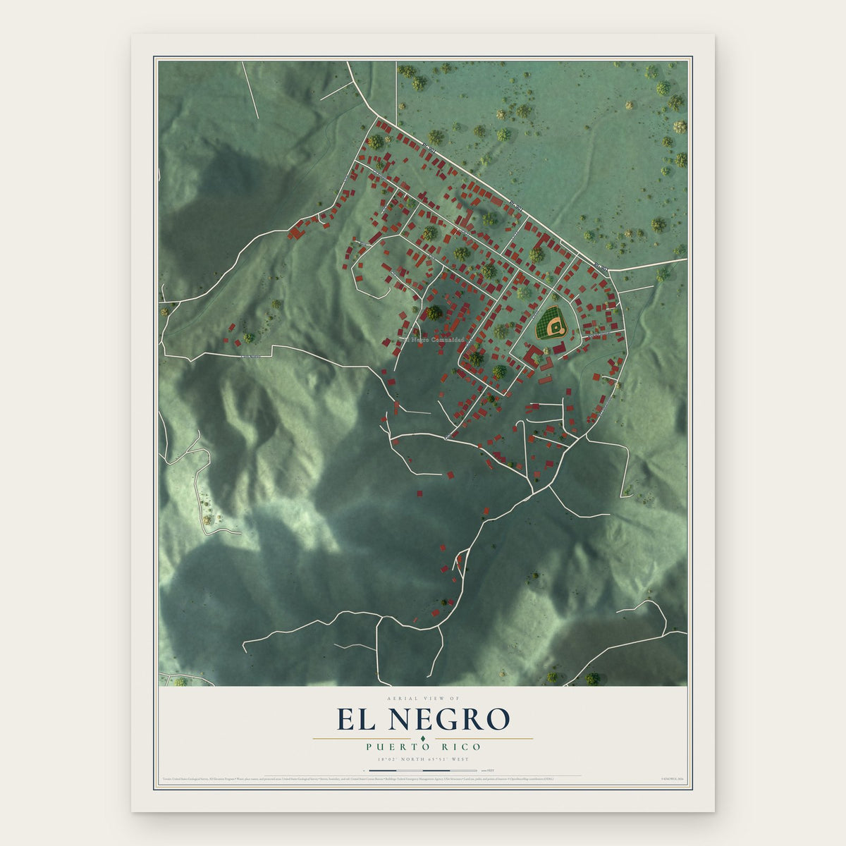 El Negro, Puerto Rico map print, the full design
