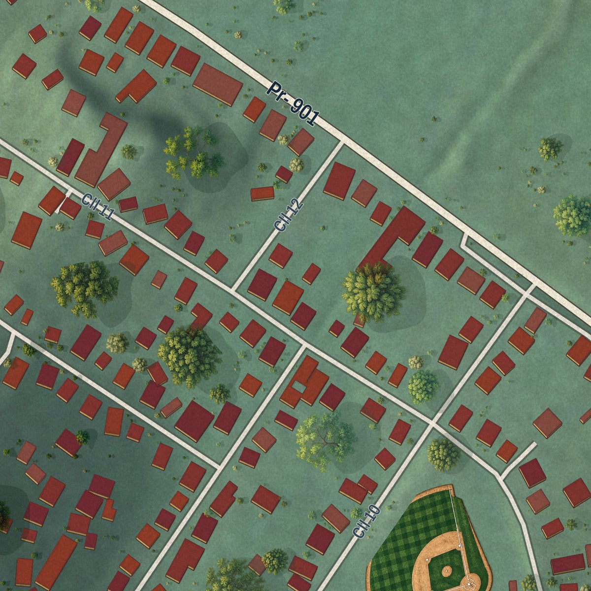 Close-up of the map of El Negro, Puerto Rico print showing street and building detail