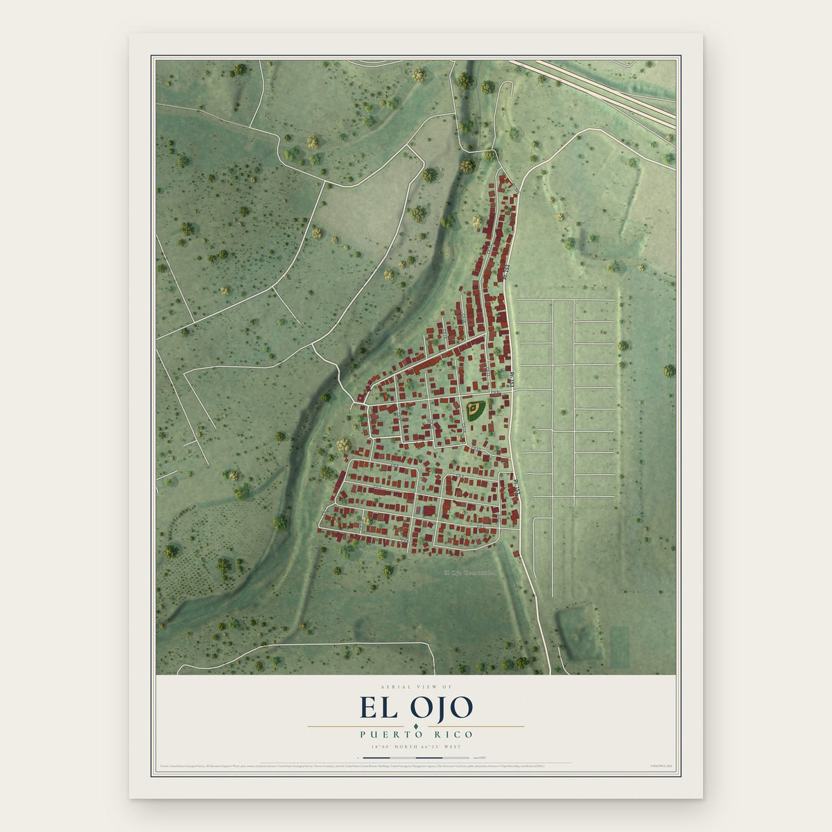 El Ojo, Puerto Rico map print, the full design