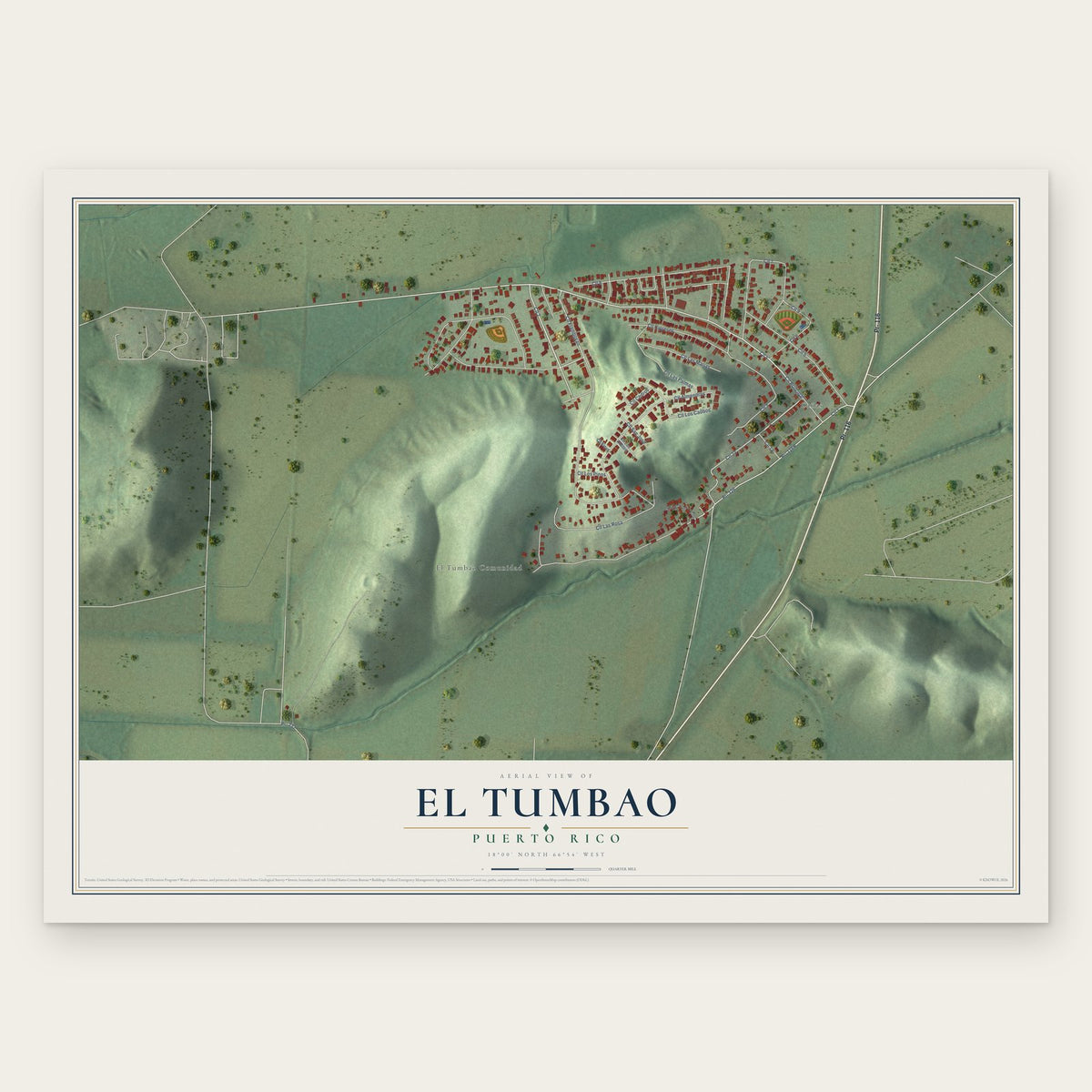 El Tumbao, Puerto Rico map print, the full design
