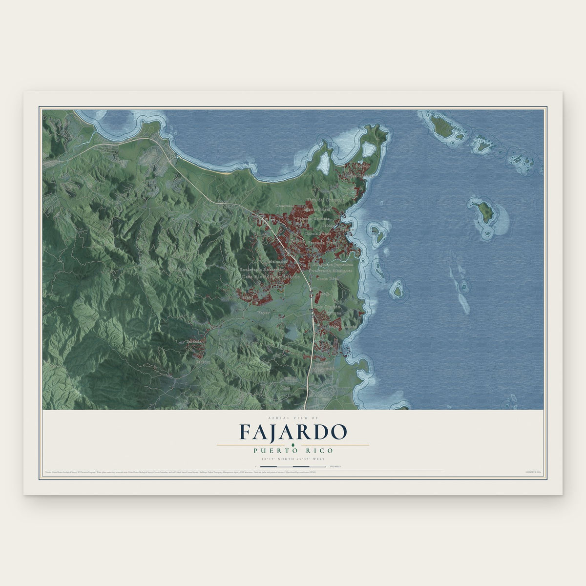 Fajardo, Puerto Rico map print, the full design