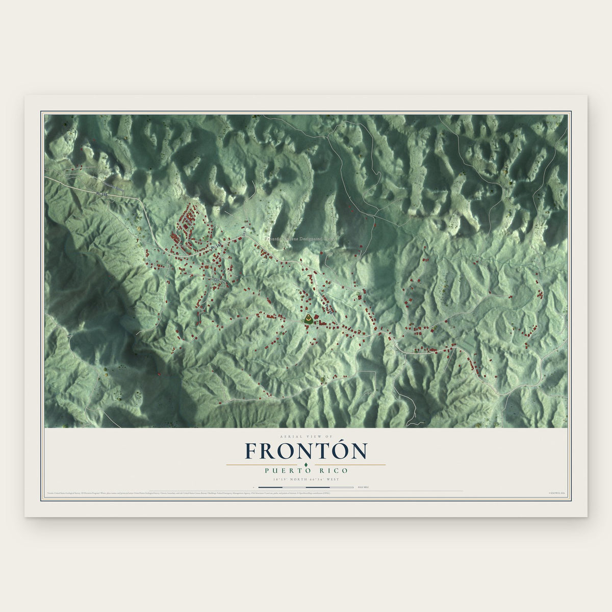 Frontón, Puerto Rico map print, the full design