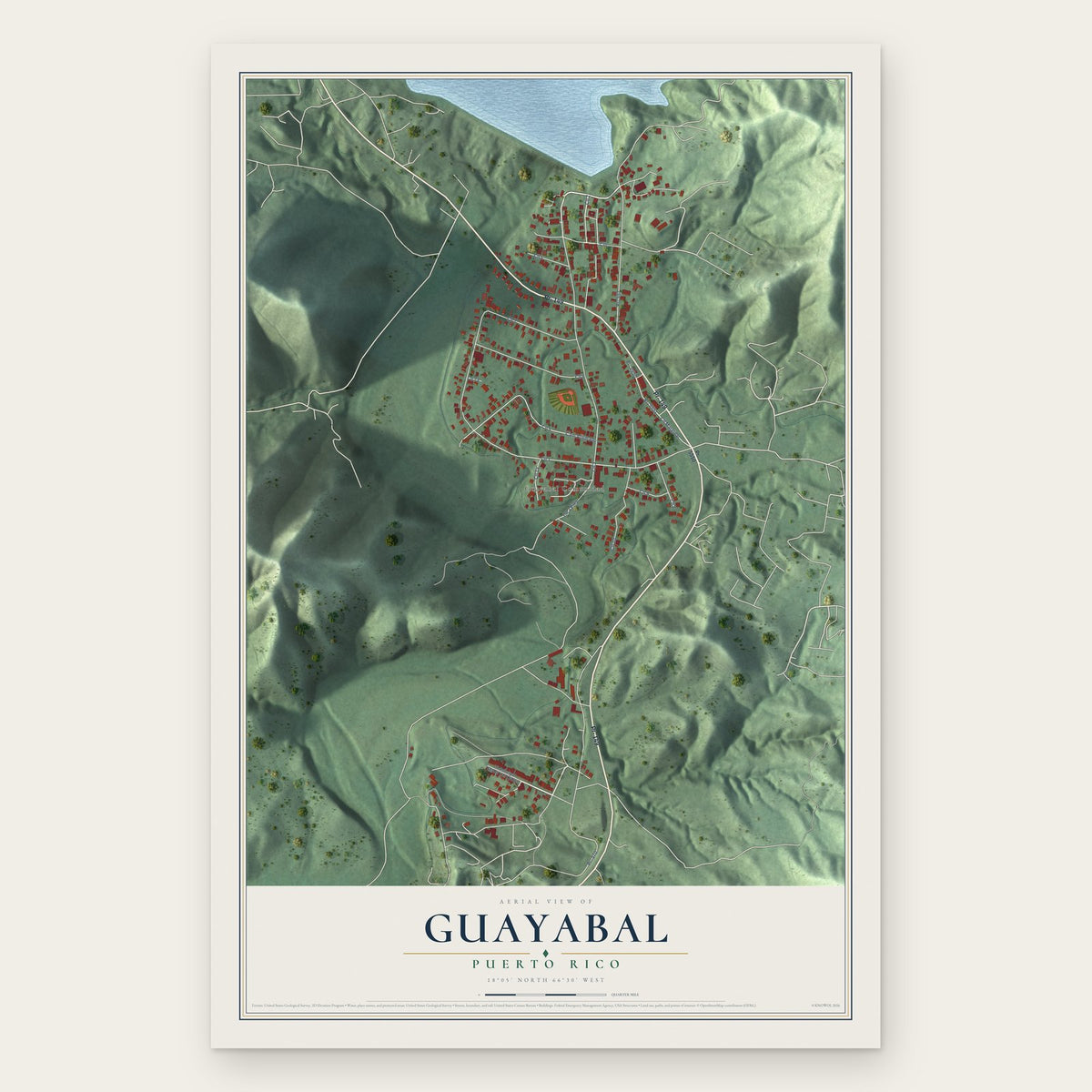 Guayabal, Puerto Rico map print, the full design