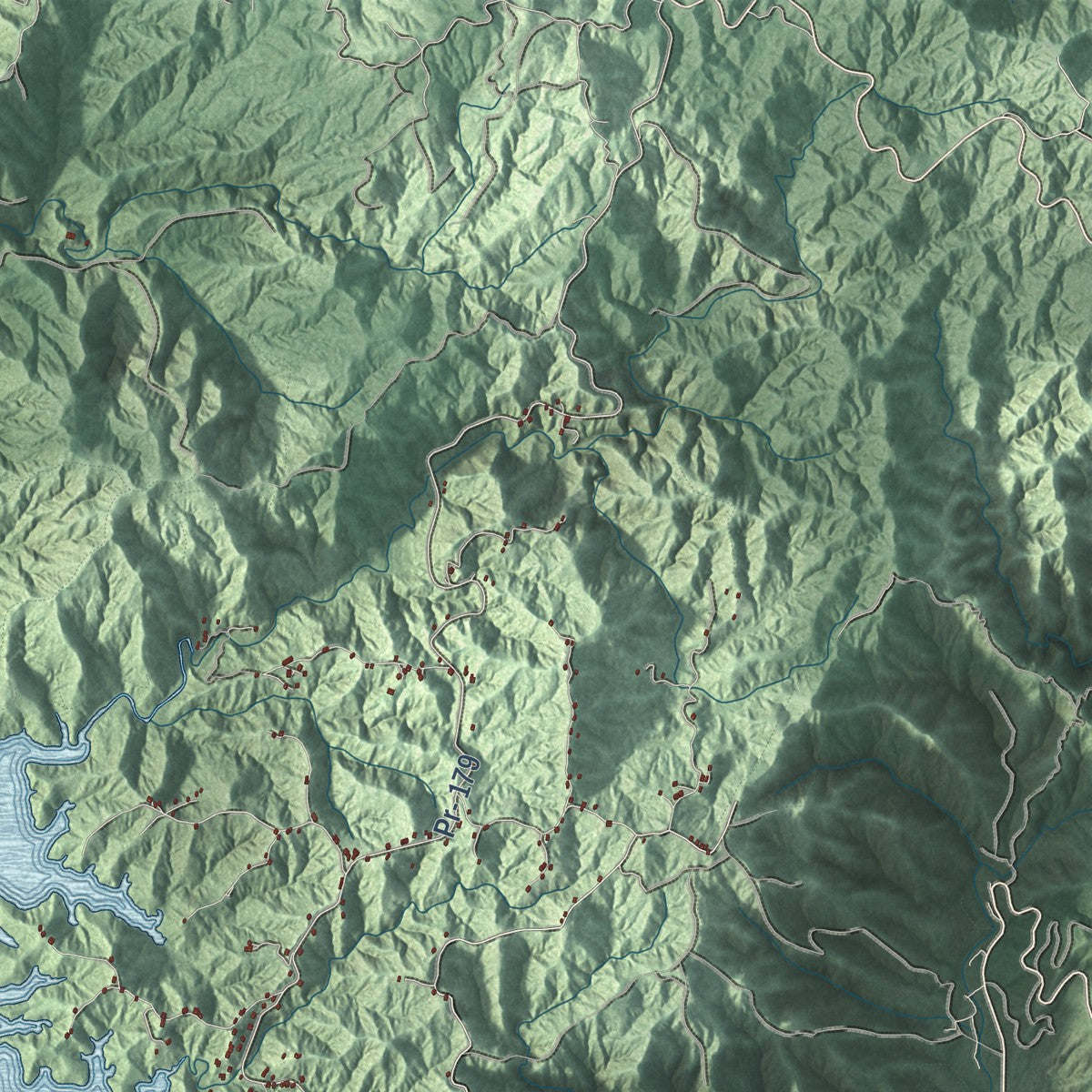 Close-up of the map of Guayama, Puerto Rico print showing street and building detail