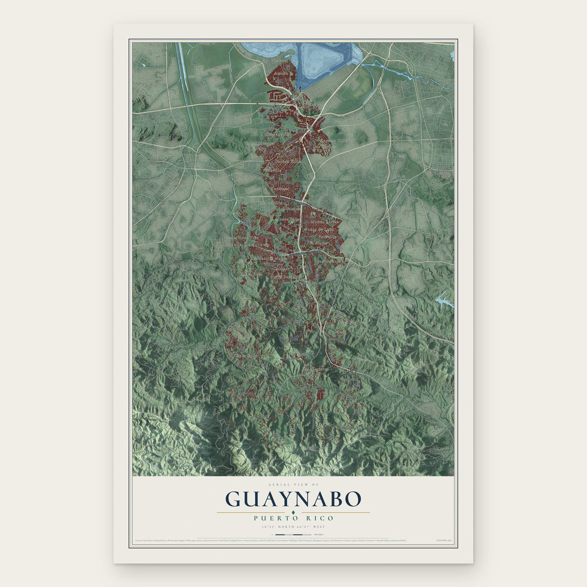 Guaynabo, Puerto Rico map print, the full design