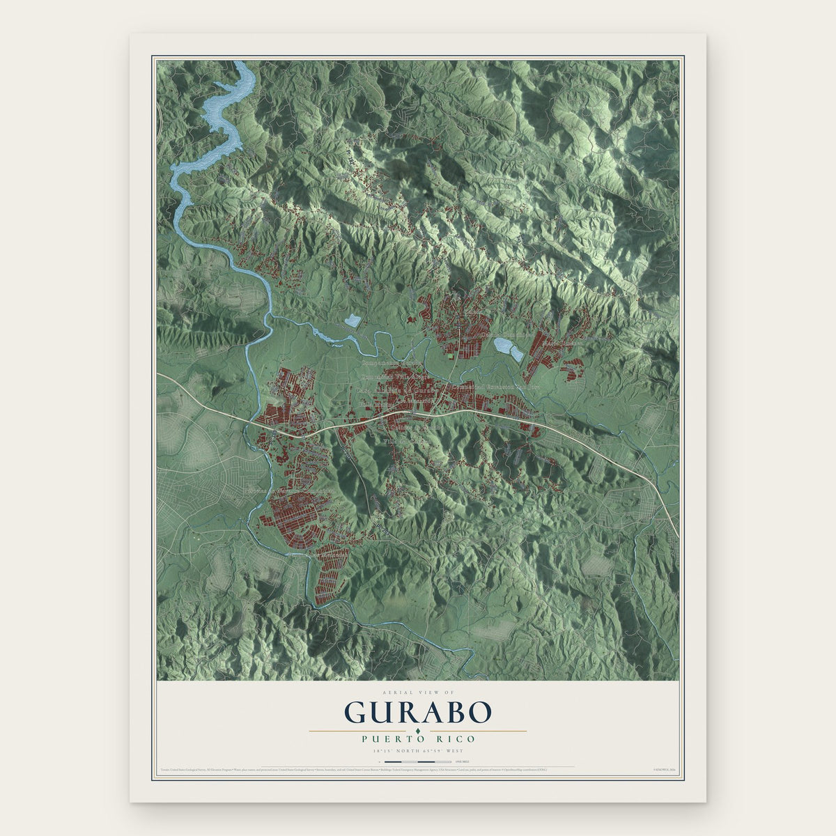 Gurabo, Puerto Rico map print, the full design