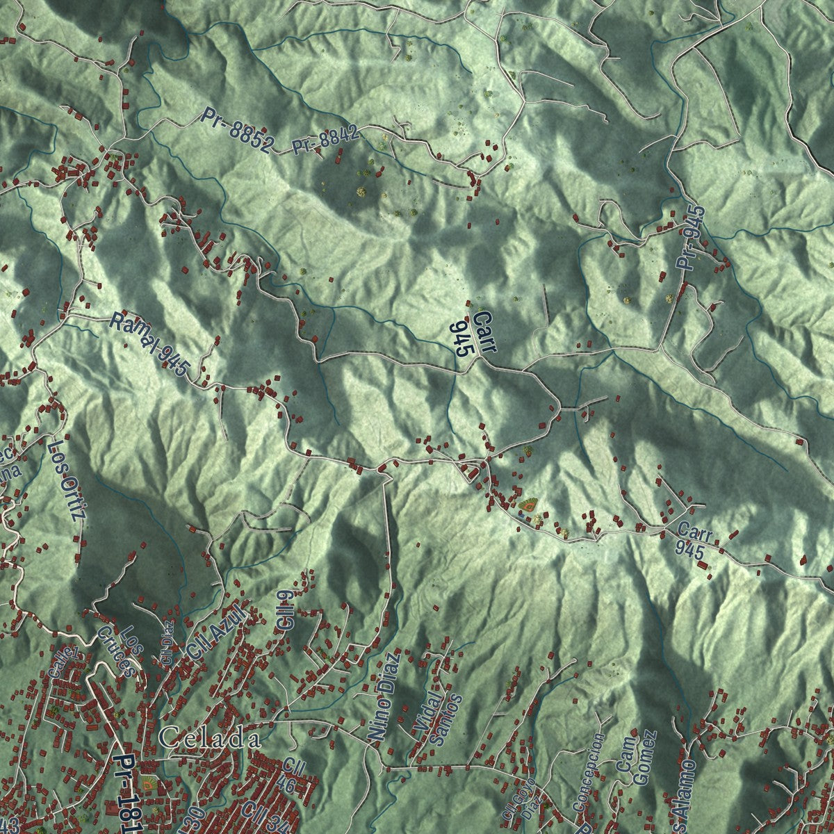 Close-up of the map of Gurabo, Puerto Rico print showing street and building detail