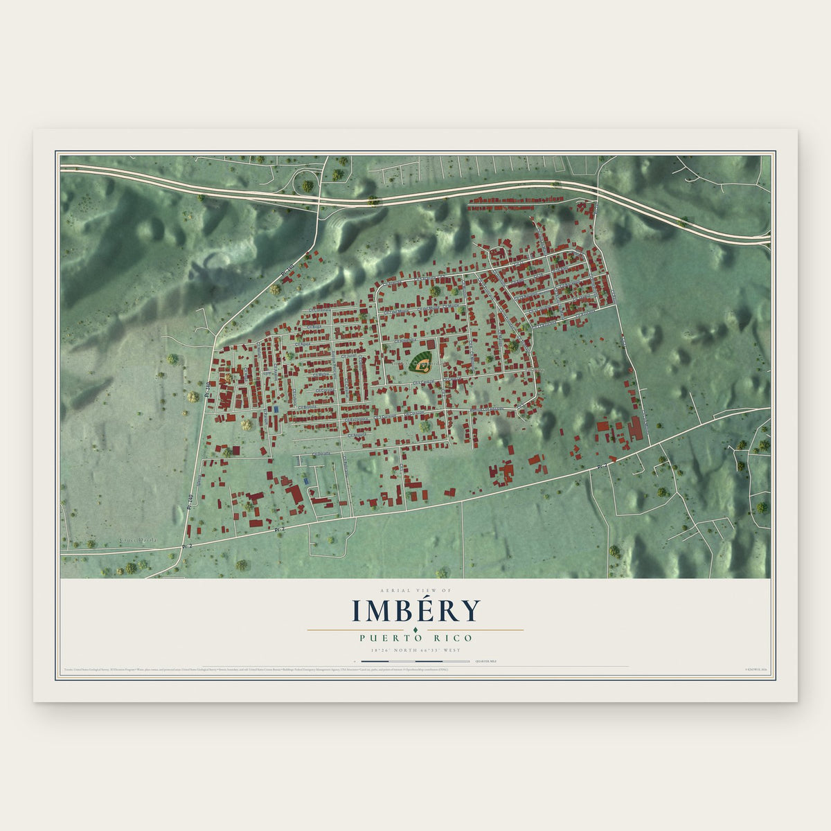 Imbéry, Puerto Rico map print, the full design