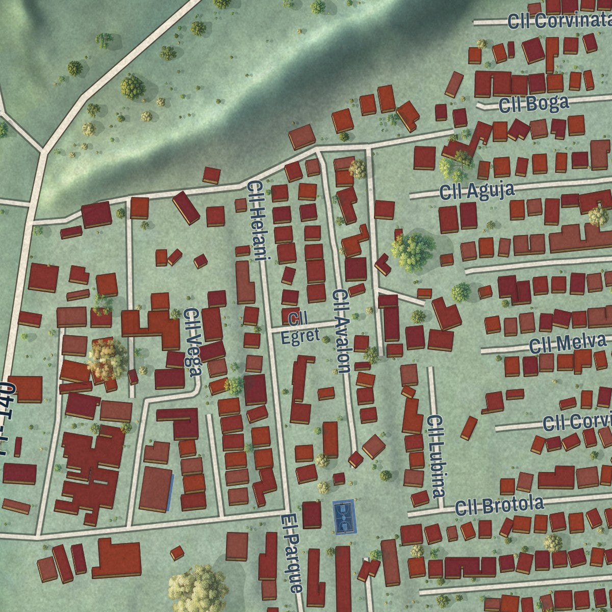Close-up of the map of Imbéry, Puerto Rico print showing street and building detail