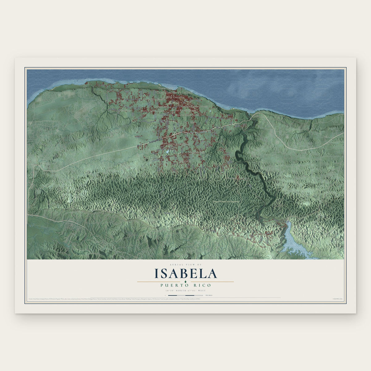 Isabela, Puerto Rico map print, the full design