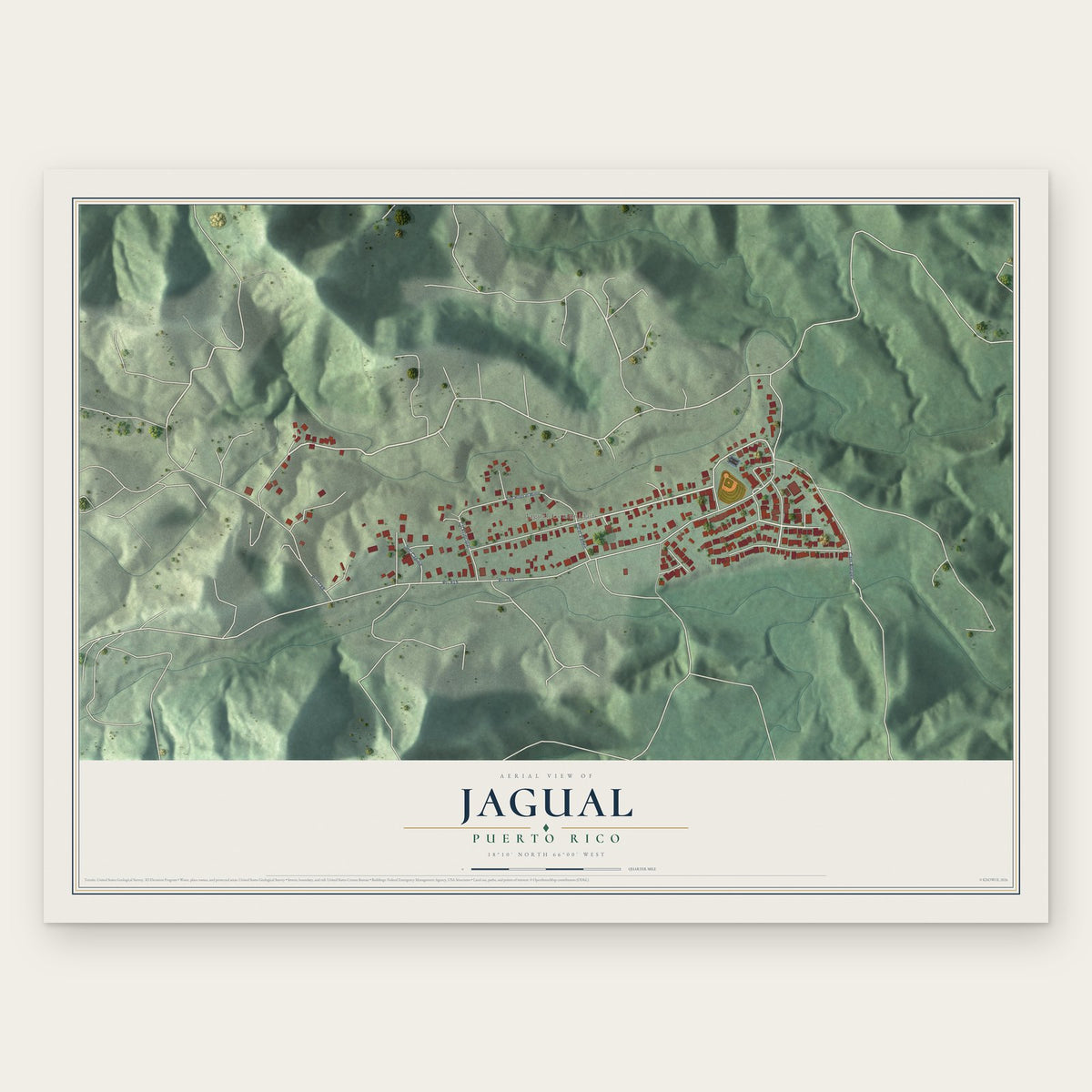 Jagual, Puerto Rico map print, the full design