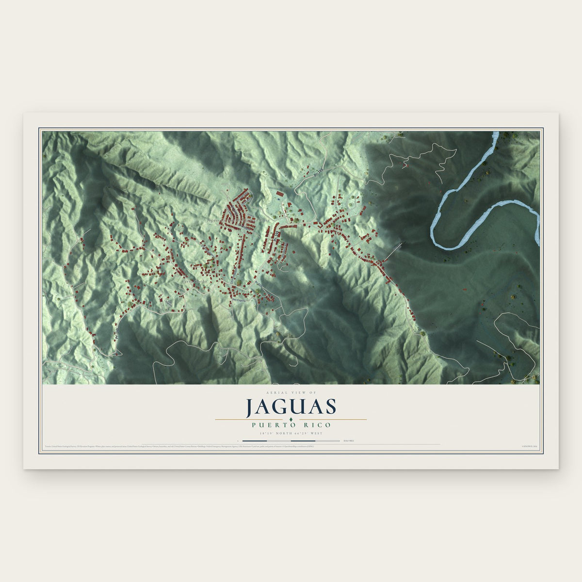 Jaguas, Puerto Rico map print, the full design