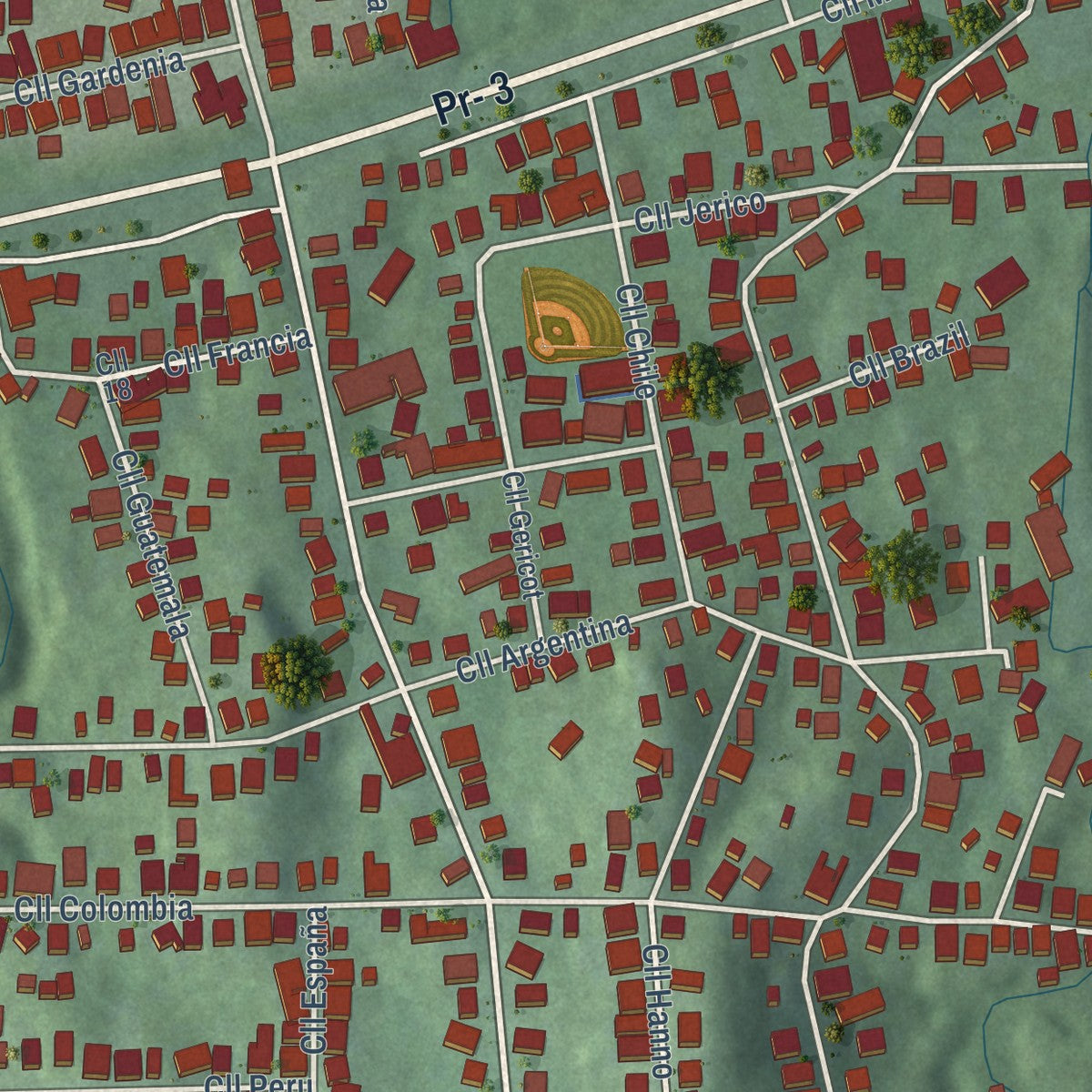 Close-up of the map of La Dolores, Puerto Rico print showing street and building detail
