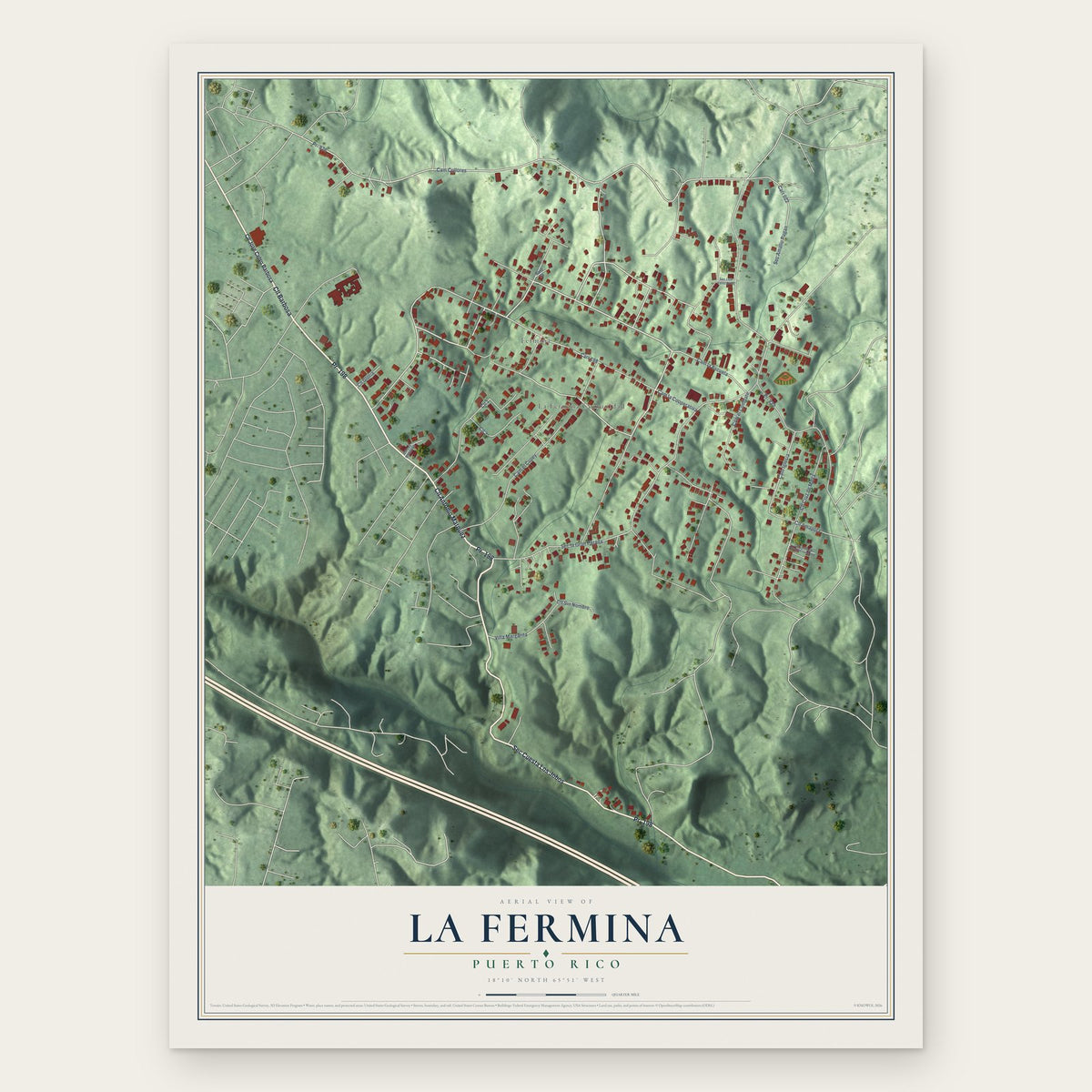 La Fermina, Puerto Rico map print, the full design