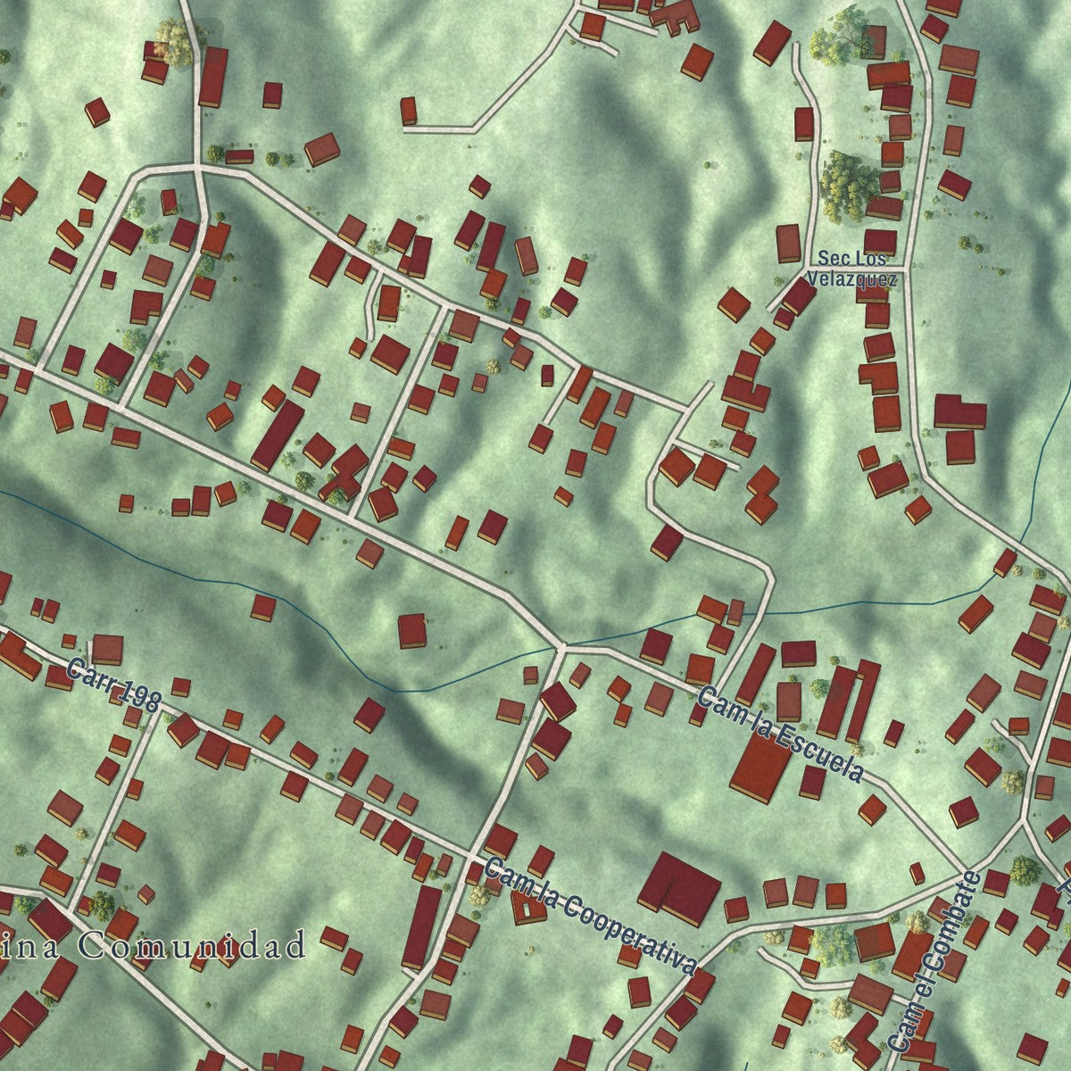 Close-up of the map of La Fermina, Puerto Rico print showing street and building detail