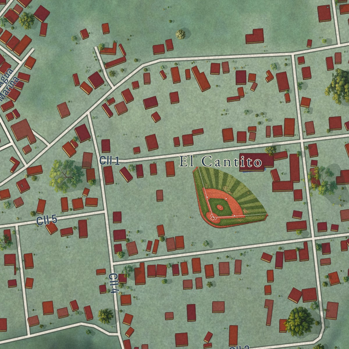 Close-up of the map of La Luisa, Puerto Rico print showing street and building detail