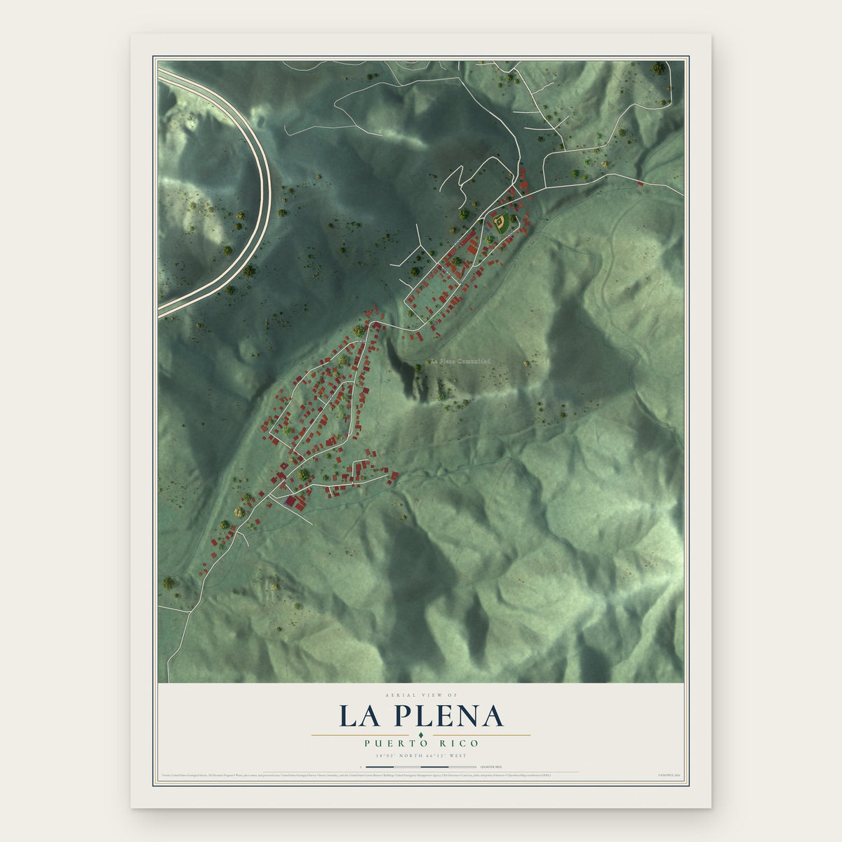 La Plena, Puerto Rico map print, the full design